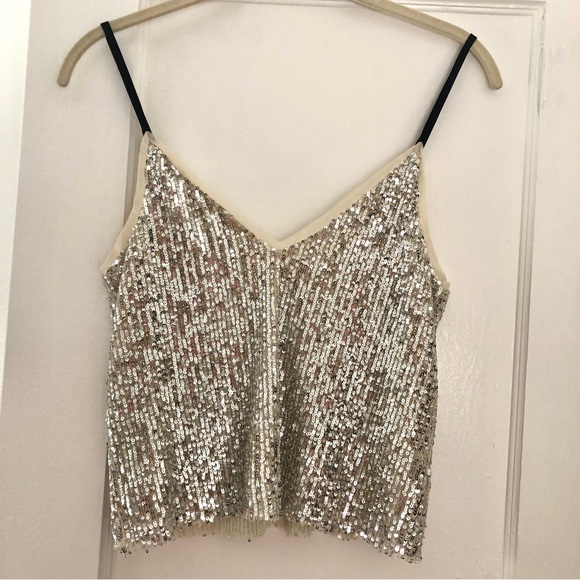 Gianni Bini Mini Silver Sequin Cropped Tank Top. XS - Picture 5 of 11